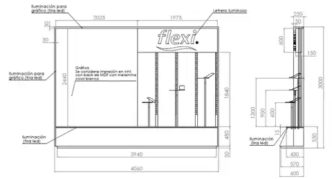 Planos y especificaciones · Flexi · Concepto de tienda